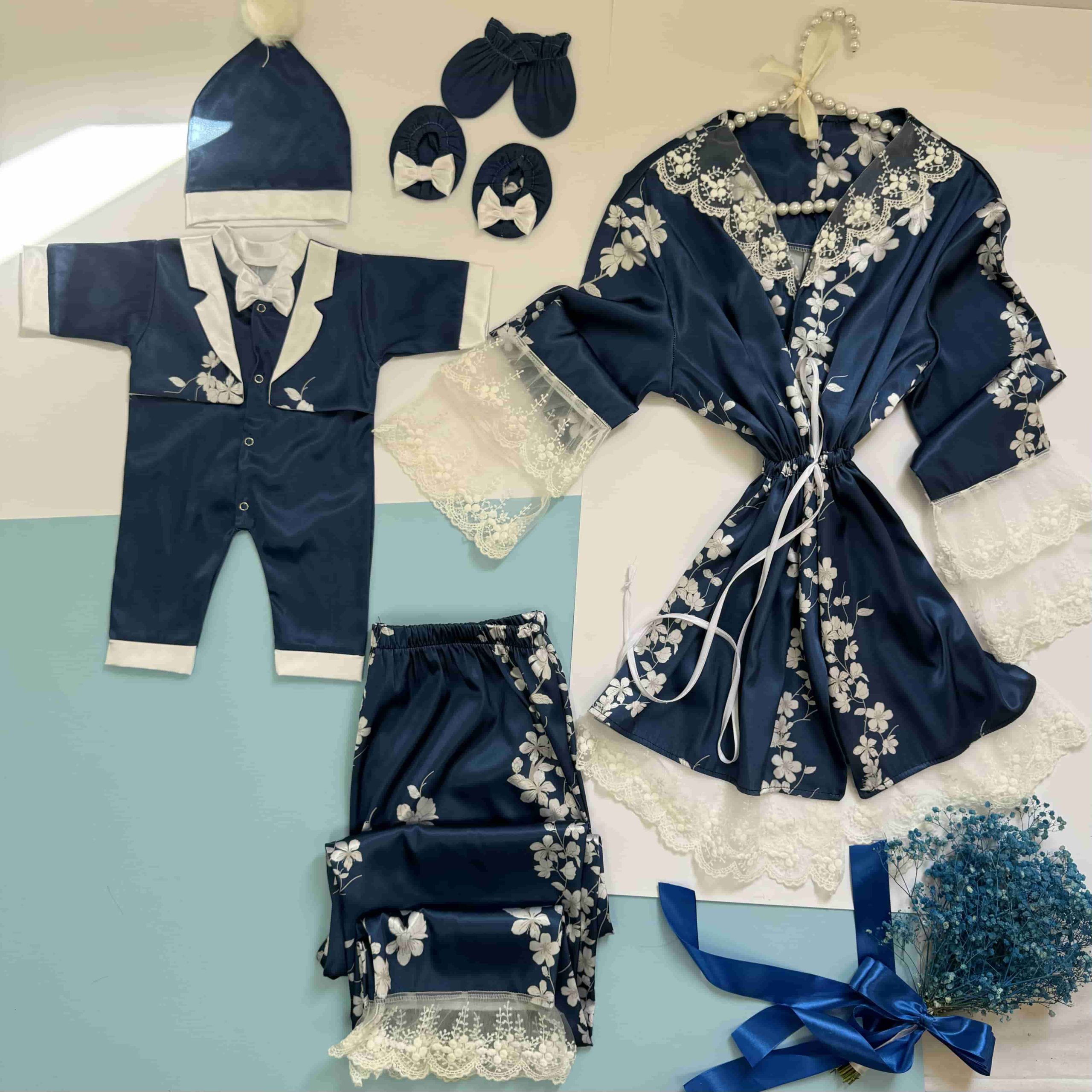 تصویر ست مادر و نوزاد شکوفه سورمه ای 